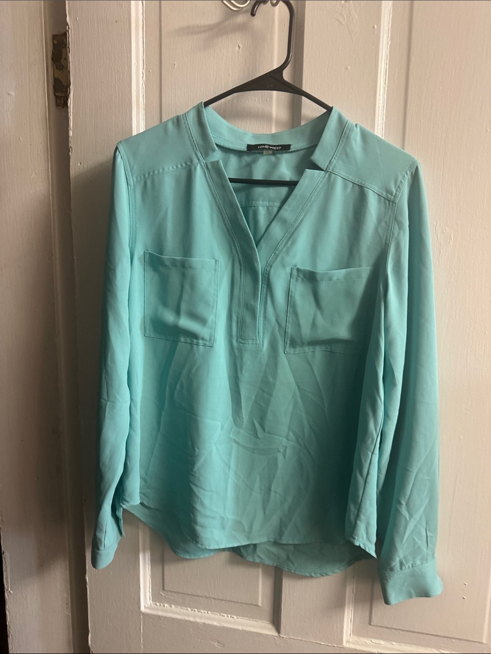Nine West Turquoise V-Neck Long Sleeve Blouse